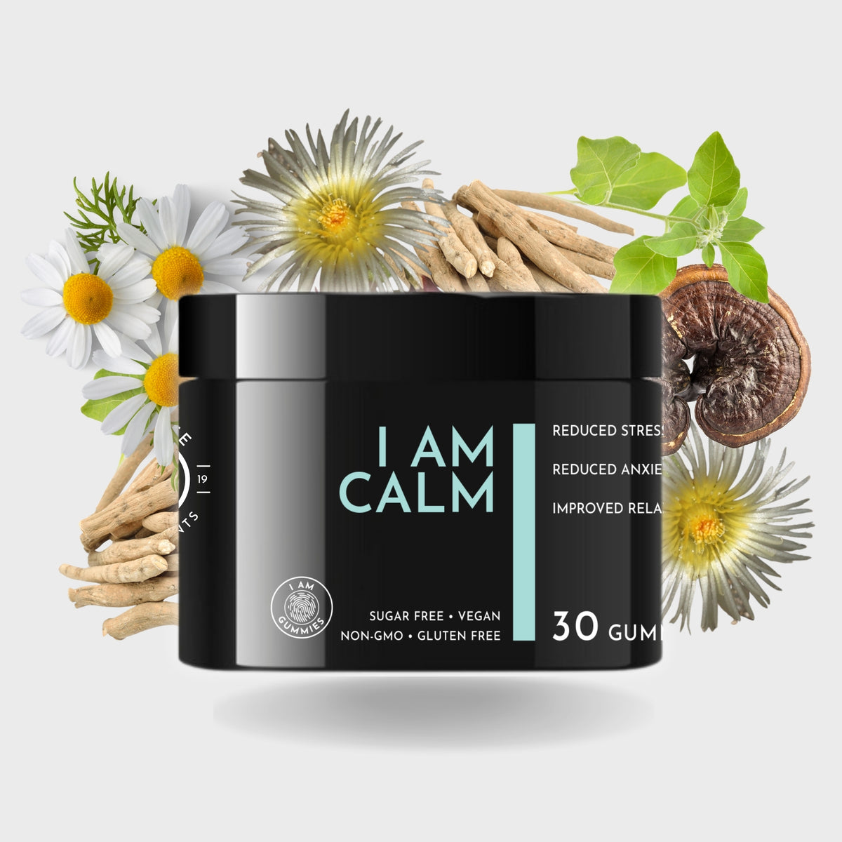 I AM CALM Gummies 30-gummy tub with chamomile, sceletium flowers, ashwagandha root and reishi