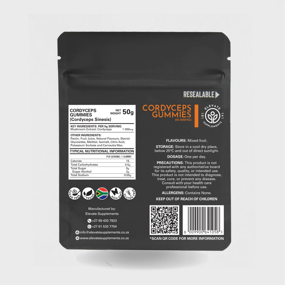 Cordyceps Gummies 10-gummy pouch, back label