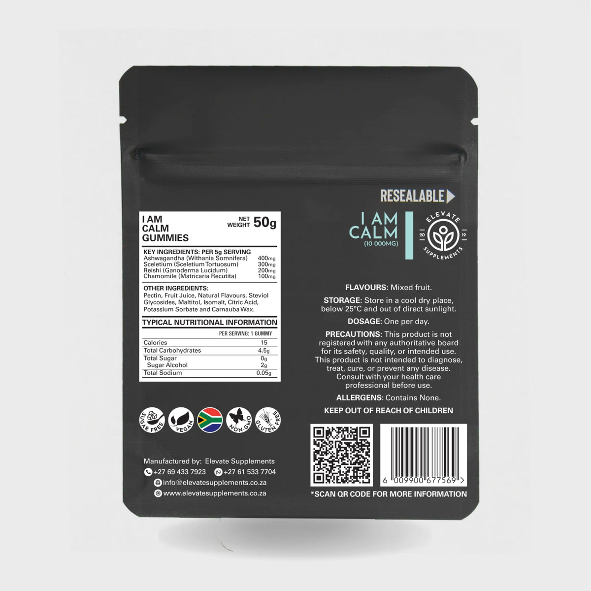 I AM CALM Gummies 10-gummy pouch, back label