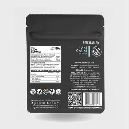 I AM CALM Gummies 10-gummy pouch, back label