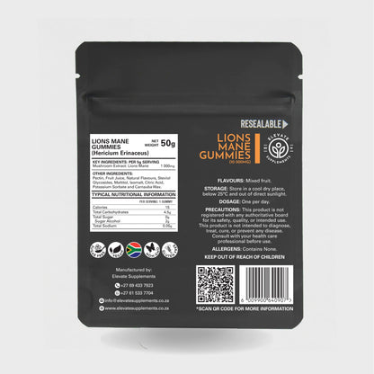 Lion's Mane Gummies 10-gummy pouch, back label