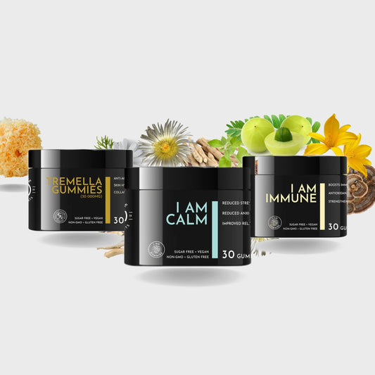 Mom Mode Gummies bundle: I AM CALM, Tremella and I AM IMMUNE Gummies, three 30-gummy tubs